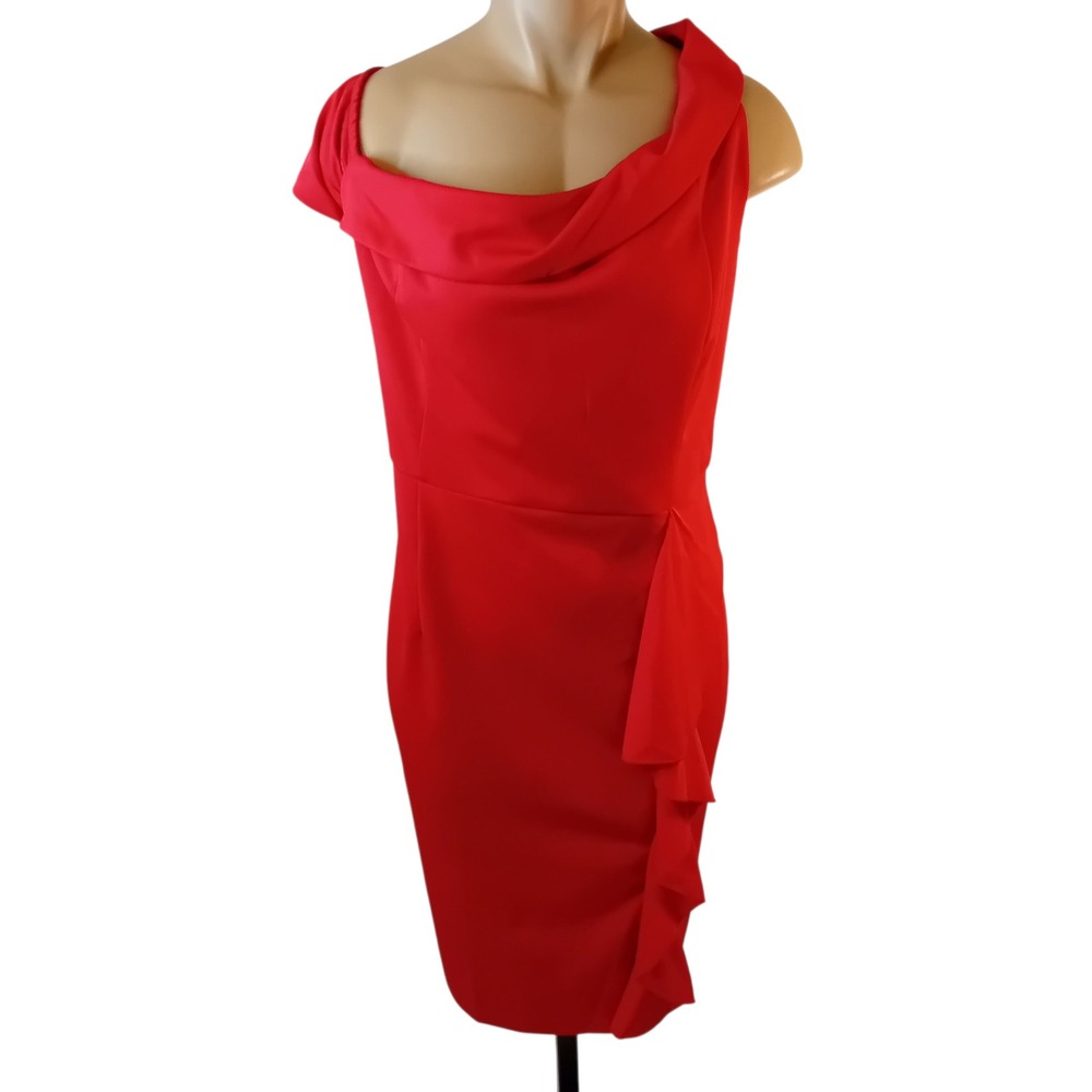 NEW NWT Kancy Kole Red Sheath Dress Cocktail Party Ruffle Asymmetric Straps XL‎